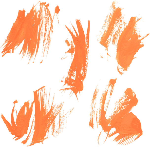set textuur oranje verf uitstrijkjes - Vector, afbeelding