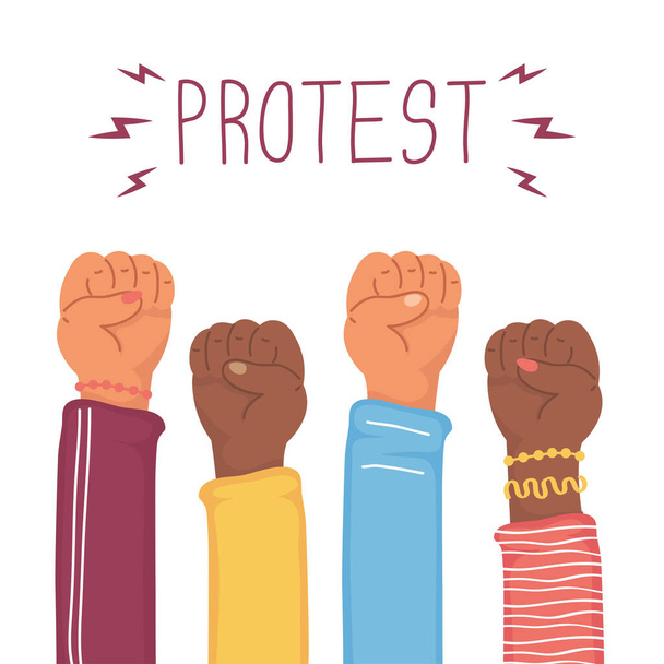 interracial mains humains poings protestation icônes - Vecteur, image