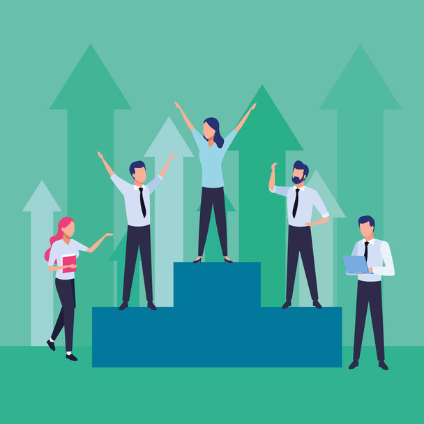 group of business people teamwork in podium characters - Vector, Image