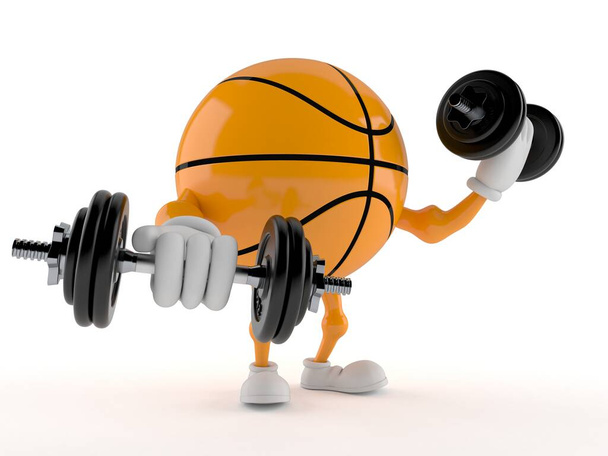 Basketball-Charakter mit Hanteln isoliert auf weißem Hintergrund. 3D-Illustration - Foto, Bild