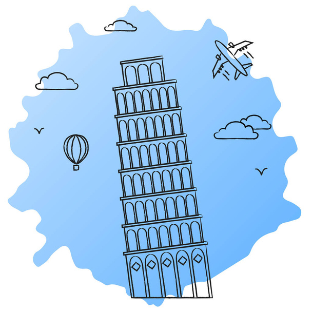 Torre de Pisa en estilo de arte en línea. Ilustración adecuada para viajes, ocio y recuerdos. - Vector, imagen
