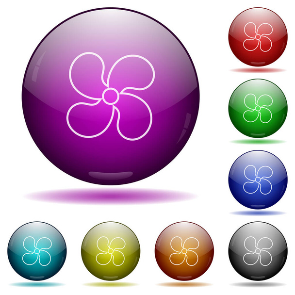 Car fan icons in color glass sphere buttons with shadows - Vector, Image