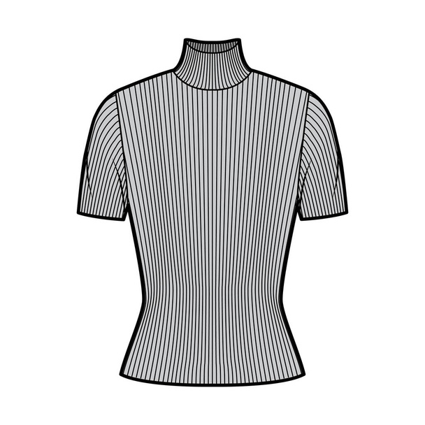 Технічна модна ілюстрація з ребристим в'язаним светром з короткими реберними рукавами, крупним планом
.  - Вектор, зображення