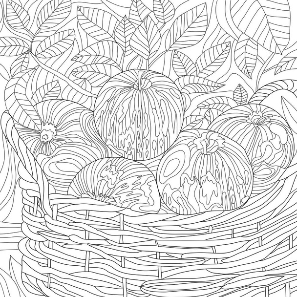 Coloring illustration picture of food on table, apples in bowl  - Фото, зображення