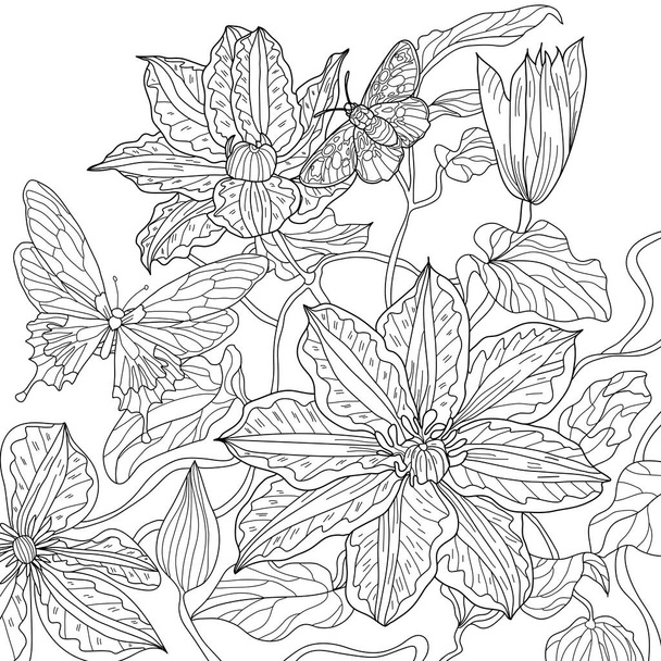 Färbung Nahtlose Textur mit floralem Muster, Blumen  - Foto, Bild
