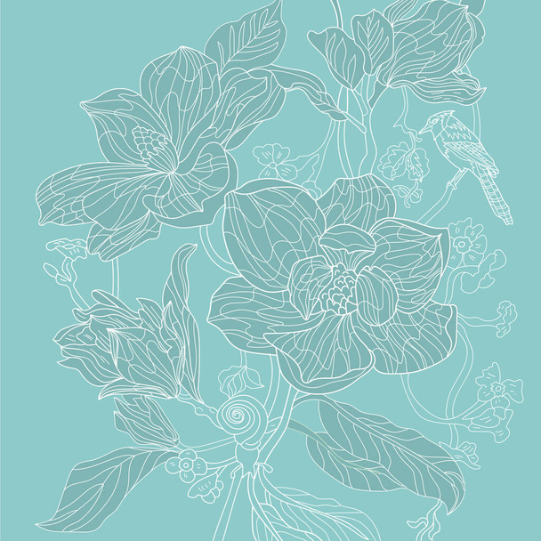 μπλε Απρόσκοπτη υφή με floral σχέδιο, αντίγραφο χώρο φόντο - Φωτογραφία, εικόνα
