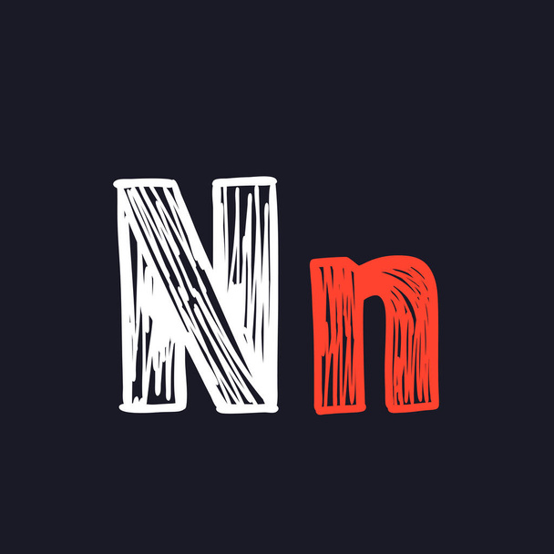 N letter hand-drawn by chalk on a blackboard. This font is perfect for a school signboard, advertising of a coffee shop, retro logos, handwritten posters, bar identity, etc. - Vector, Image