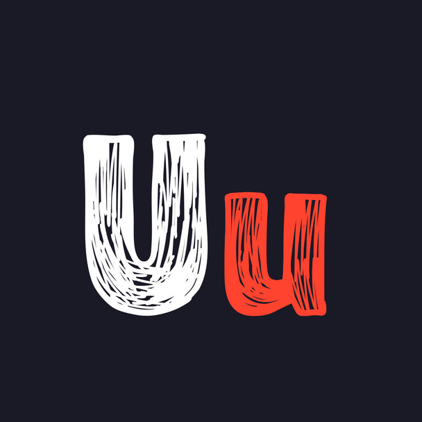 U letter hand-drawn by chalk on a blackboard. This font is perfect for a school signboard, advertising of a coffee shop, retro logos, handwritten posters, bar identity, etc. - Vector, Image