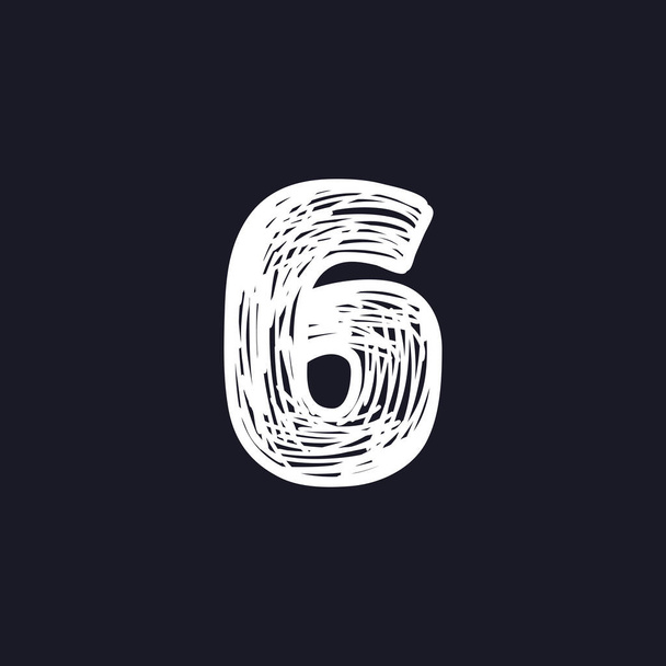 Number six hand-drawn by chalk on a blackboard. This font is perfect for a school signboard, advertising of a coffee shop, retro logos, handwritten posters, bar identity, etc. - Vector, Image