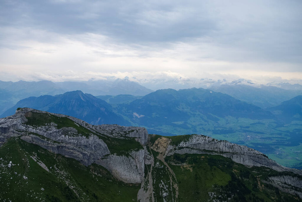 Panoramic view to mountain ranges from Pilatus mount, Swiss Alps, Central Switzerland - Foto, imagen