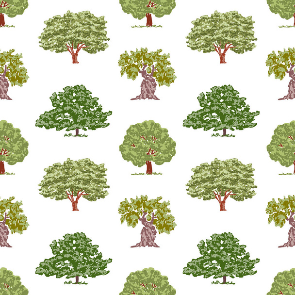 Seamless background of sketches various deciduous trees  - Vector, Image