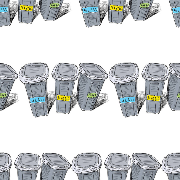 Vector pattern of sketches sorting waste bins - Vector, Image