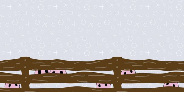 Свині носи, які заглядають через огорожу свині горизонтальний кордон безшовний векторний візерунок повторення
 - Вектор, зображення