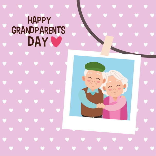 feliz día de los abuelos tarjeta con la pareja de edad en la foto - Vector, imagen