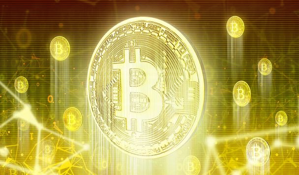 Bitcoin financial system grows.3d rendering.bitcoin symbol on-screen monitor backgrounds.for Digital cyber network Technology  business. - Photo, Image
