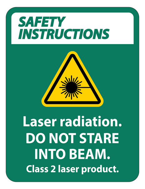 Instrukcja bezpieczeństwa Promieniowanie laserowe, nie patrzeć w wiązkę, klasa 2 produkt laserowy Znak na białym tle  - Wektor, obraz