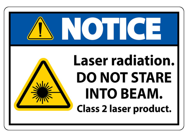Извещение Лазерное излучение, не смотрите в луч, лазерный продукт класса 2 Знак на белом фоне  - Вектор,изображение