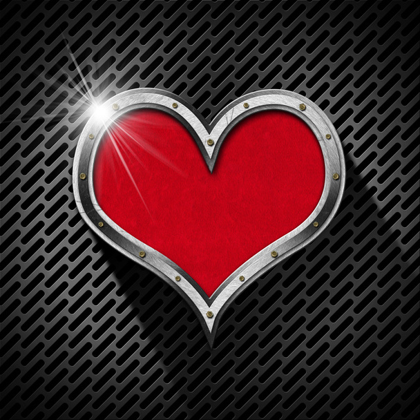 Metal Heart on a Dark Grid - Photo, Image