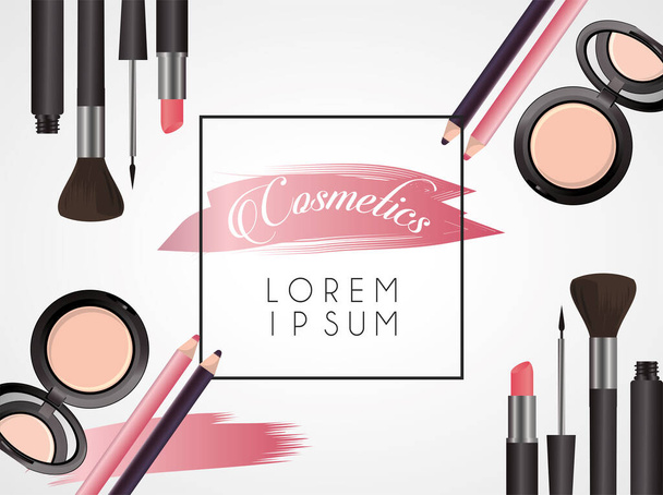 set of cosmetics makeup square frame - Vector, Image