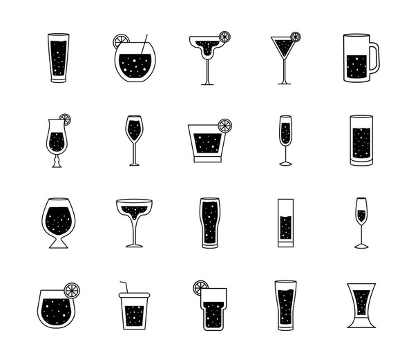 Bicchieri da cocktail tazze in stile silhouette fascio di icone progettazione vettoriale - Vettoriali, immagini