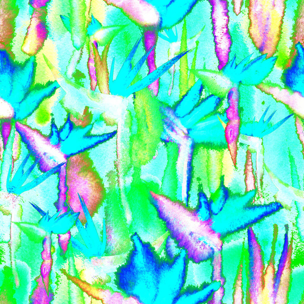 tropical jungle seamless pattern print watercolor tie dye endless repeat flower pastel delicate - Zdjęcie, obraz