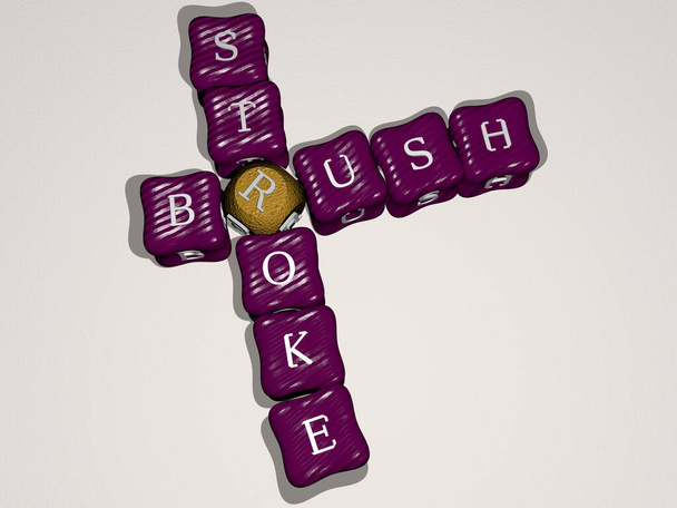 Kreuzworträtsel von BRUSH STROKE, angeordnet durch kubische Buchstaben auf einem Spiegelboden, Konzept, Bedeutung und Präsentation. Hintergrund und Illustration - Foto, Bild