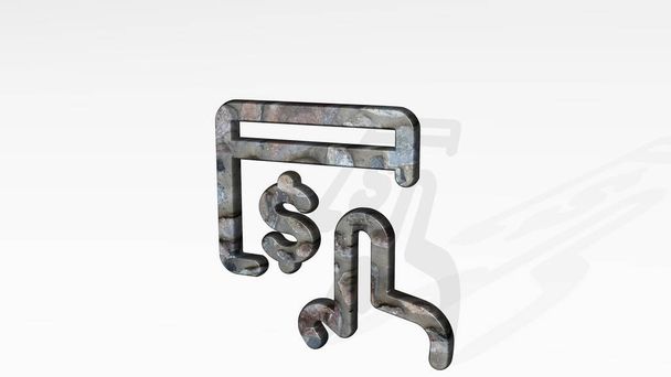 monetization touch browser casting shadow from a perspective. A thick sculpture made of metallic materials of 3D rendering. screen and illustration - Photo, Image