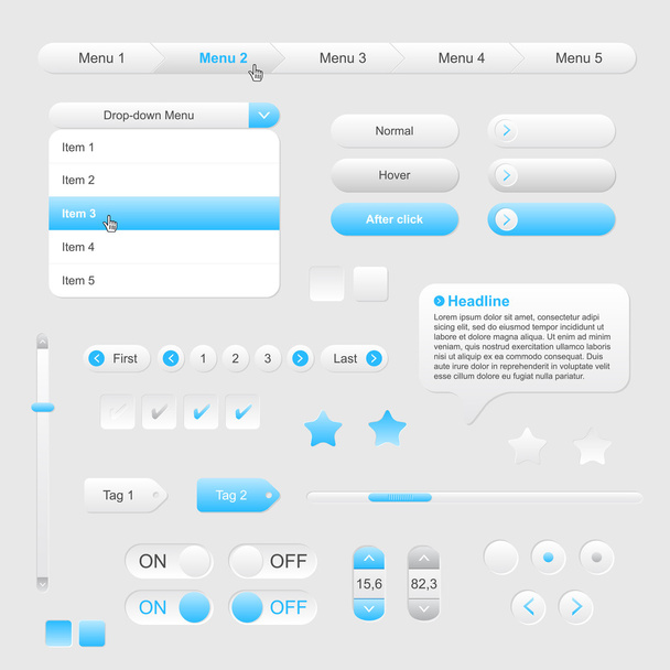 Set of web gray and blue elements - Vector, imagen