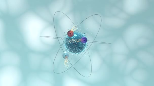 Beweging van atoombollen met blauwe organische achtergrond, 3d rendering. - Video