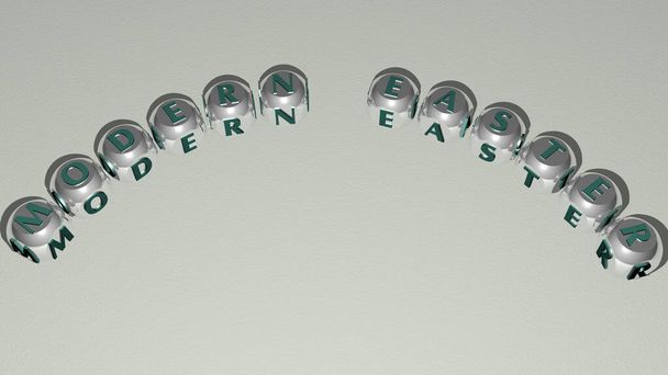combinatie van MODERN EASTER gebouwd met kubieke letters vanuit het topperspectief, uitstekend voor de conceptpresentatie. illustratie en achtergrond - Foto, afbeelding