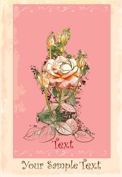 Card with rose - Vektör, Görsel