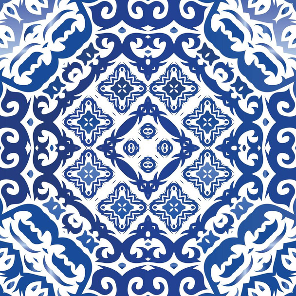 Ceramic tiles azulejo portugal. Original design. Vector seamless pattern elements. Blue ethnic background for T-shirts, scrapbooking, linens, smartphone cases or bags. - Wektor, obraz