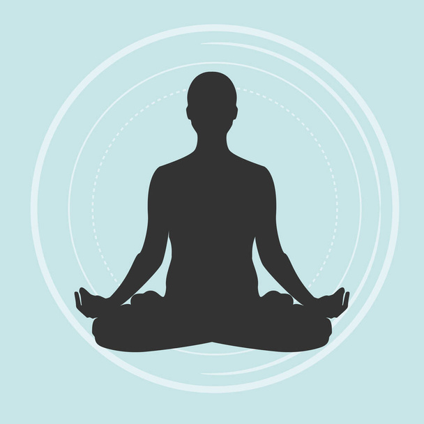 Vector illustration the sign of a man or woman meditating. Practicing yoga. Yoga lotus pose, women wellness concept - Vektor, Bild