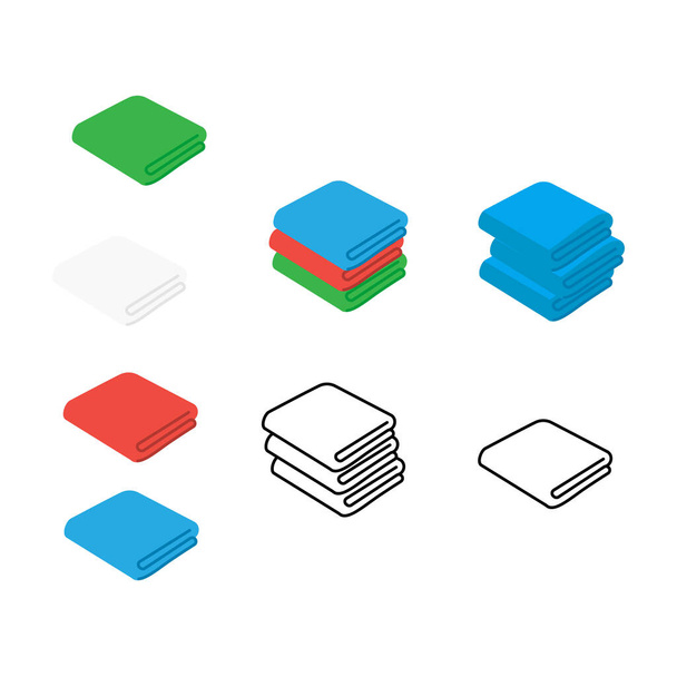 Set of towel vector illustrations. Folded towels in flat cartoon and line icon style. - ベクター画像