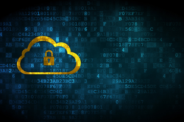 Concept de réseau Cloud : Cloud avec cadenas sur fond numérique
 - Photo, image