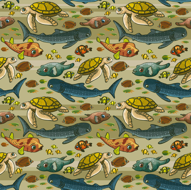 Pattern with underwater creatures. - Вектор,изображение