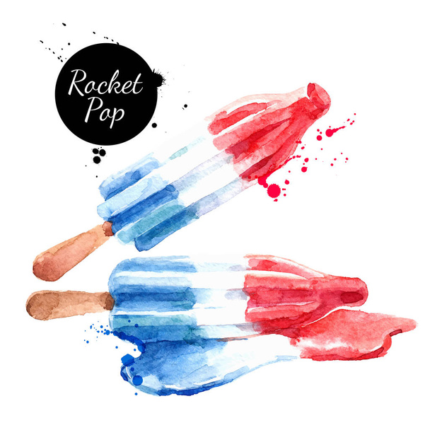 Bozzetto disegnato a mano acquerello gelato al gelato Rocket Pop. Illustrazione di cibo isolato vettoriale - Vettoriali, immagini