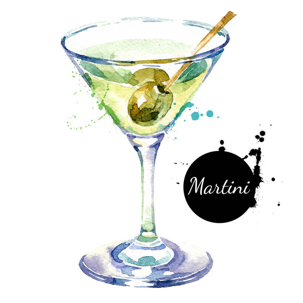 Hand drawn sketch watercolor cocktail Martini. Vector isolated food illustration - Wektor, obraz