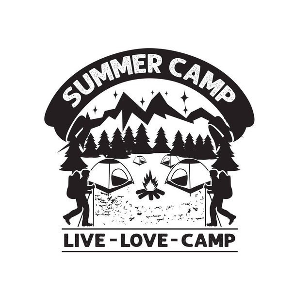 Randonnée Citation et dicton. Camp d'été Live love camp - Vecteur, image