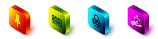 Set Isometric Push pin, City map navigation, Location on the globe and Compass icon. Vector - Vector, Image
