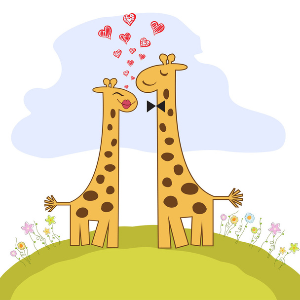 Забавная влюблённая пара жирафов
 - Вектор,изображение