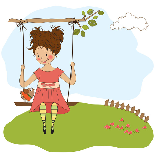 Young girl in a swing - Vector, Image