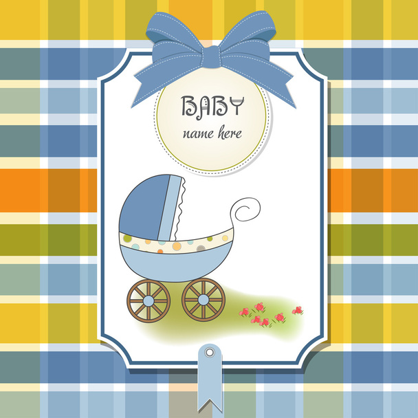 Baby card with pram - Vektor, kép