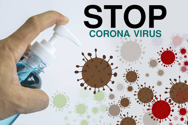 Stop the spread of the Covid-19 virus. Wash hands, clean hands with L-Gor. Can stop the virus and is a health care. - Photo, Image