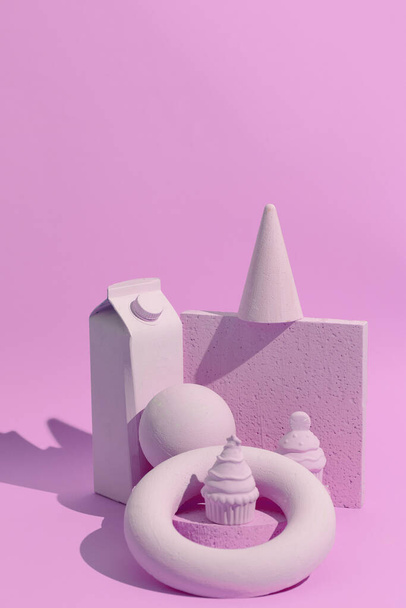 Figura de geometría abstracta y objetos mínimos. Diseño de colores monocromáticos de moda rosa. Bodegón arte - Foto, Imagen