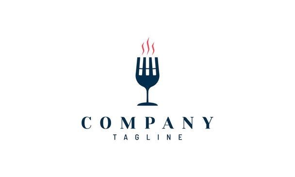 Diseño creativo del logotipo a partir de una combinación de copas de vino, tenedores, cigarrillos y humo - Vector, Imagen