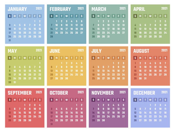 calendar for 2021 starts sunday, vector calendar design 2021 year - Wektor, obraz