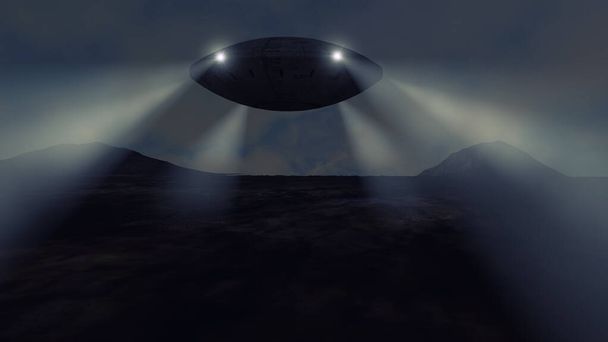 3d render. Spaceship and futuristic unidentified flying object - Photo, Image