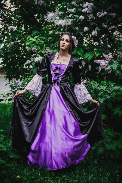 Lady in black and purple baroque dress - Foto, imagen