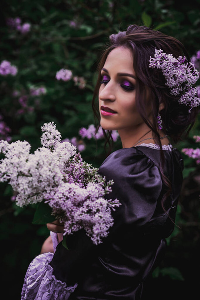 Lady in black and purple baroque dress - Photo, Image